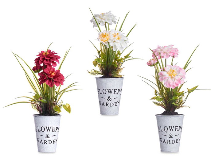 IBERGARDEN Planta Flor Abierta en Bote de Metal Surtidos 15x31x15cm (Set de 12)