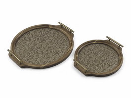 DKD Home Decor Set de 2 Bandejas de Acacia y Cristal con Diseño de Hojas, Marrón