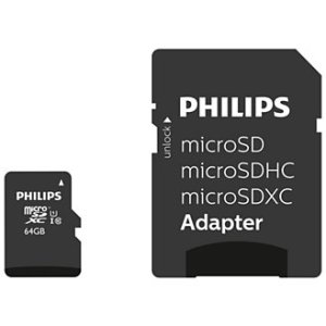 PHILIPS Tarjeta de Memoria MicroSDXC 64 GB FM64MP45B/00 con Adaptador SD PHILIPS Tarjeta de Memoria MicroSDXC 64 GB FM64MP45B/00 con Adaptador SD