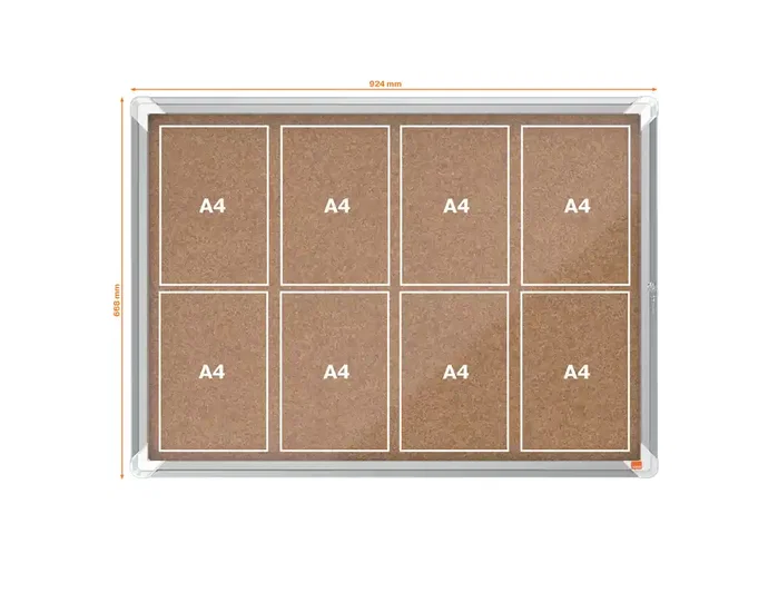 Nobo Vitrina de anuncios premium plus de corcho con cerradura y puerta de cristal, tamaño 8xA4, marco de aluminio