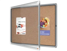Nobo Vitrina de anuncios premium plus de corcho con cerradura y puerta de cristal, tamaño 8xA4, marco de aluminio