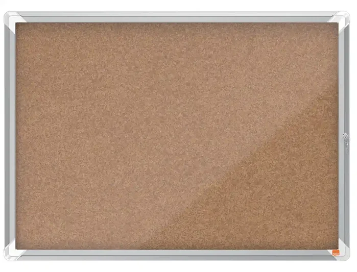 Nobo Vitrina de anuncios premium plus de corcho con cerradura y puerta de cristal, tamaño 8xA4, marco de aluminio