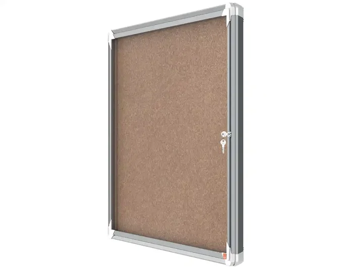 Nobo Vitrina de anuncios premium plus de corcho con cerradura y puerta de cristal, tamaño 8xA4, marco de aluminio