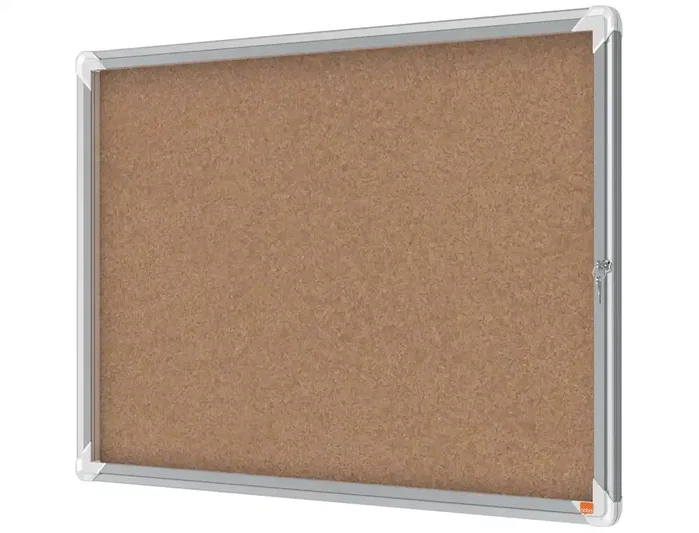 Nobo Vitrina de anuncios premium plus de corcho con cerradura y puerta de cristal, tamaño 8xA4, marco de aluminio