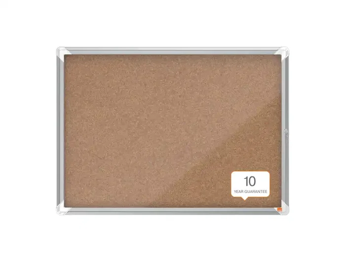 Nobo Vitrina de anuncios premium plus de corcho con cerradura y puerta de cristal, tamaño 8xA4, marco de aluminio