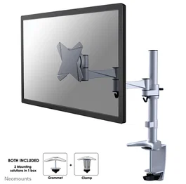 Neomounts FPMA-D1330SILVER Soporte de Escritorio para Monitor de hasta 30'' (76 cm), Compatible VESA 75x75/100x100 mm, Ajustable en Altura, Inclinación y Rotación, Color Plata