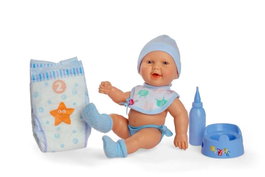 Berjuan Muñeco Bebé Pipi con Traje Azul y Accesorios, Muñeca de 30 cm para niños +3 años