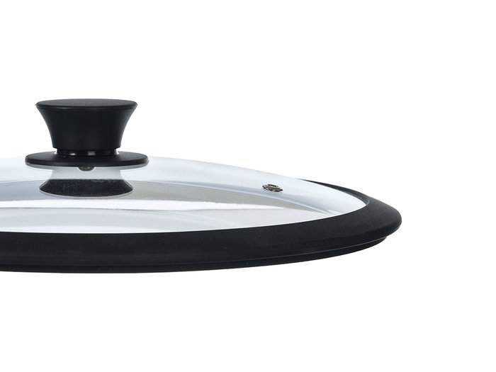 Kinvara Tapa de Cristal con Borde de Silicona para Sartén 28 cm Transparente y Negro (Set de 12)