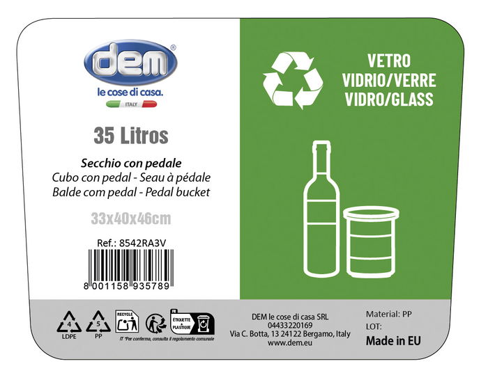 Inde Cubo Con Pedal Ecoponto 35L Vidrio 30 cm ancho x 48.5 cm alto x 38.1 cm largo (6 Unidades)