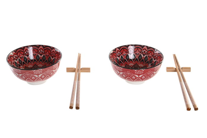 DKD Home Decor Set de Sushi 6 Piezas Mandala Rosa en Bambú y Gres