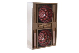 DKD Home Decor Set de Sushi 6 Piezas Mandala Rosa en Bambú y Gres