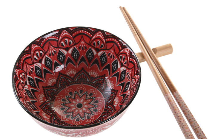 DKD Home Decor Set de Sushi 6 Piezas Mandala Rosa en Bambú y Gres