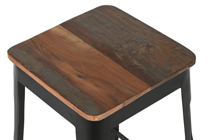DKD Home Decor Taburete Horeca Vintage Negro Marrón de Metal y Madera. Altura Asiento 77 cm