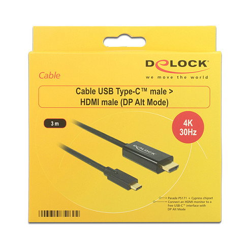 DeLOCK Adaptador USB C a HDMI Cable 3 m Negro 4K 30Hz 85260 - Plug and Play para Windows, Mac