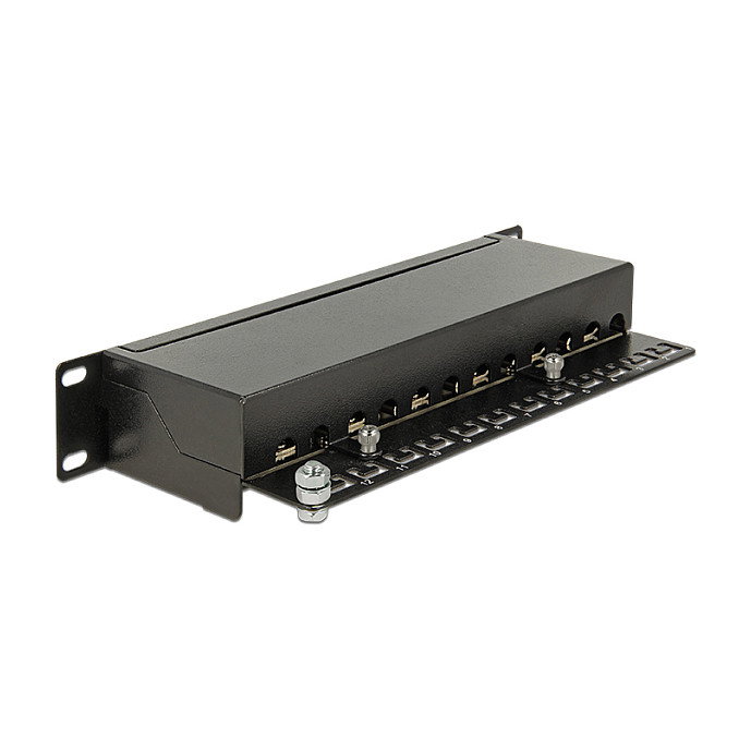 DeLOCK Patchpanel 43310 de Montaje en Rack 1U, 12 Puertos Cat.6A RJ45, Negro, Certificado ISO/IEC 11801, Compatible TIA-568A/B