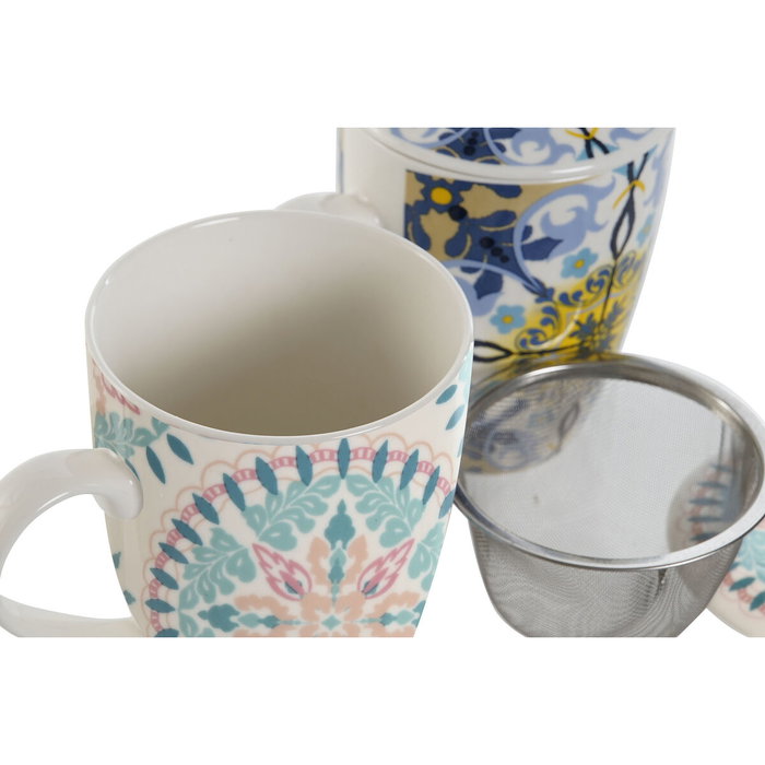 DKD Home Decor Set de 2 Tazas de Porcelana para Infusiones, 340ml