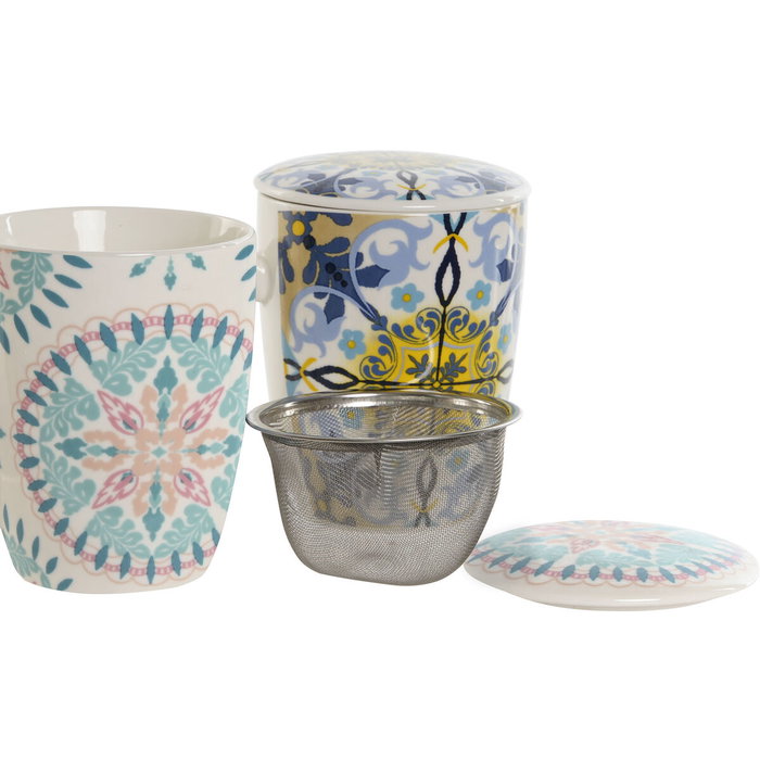 DKD Home Decor Set de 2 Tazas de Porcelana para Infusiones, 340ml
