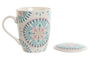DKD Home Decor Mug Infusiones Mediterraneo Blanco Azul Porcelana/Inox 2 Unidades 6 x 10.5 x 8.3 cm
