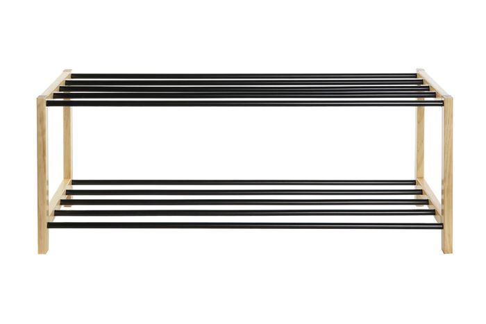 DKD Home Decor Zapatero Negro Natural Pino y Acero 80x31x32 cm