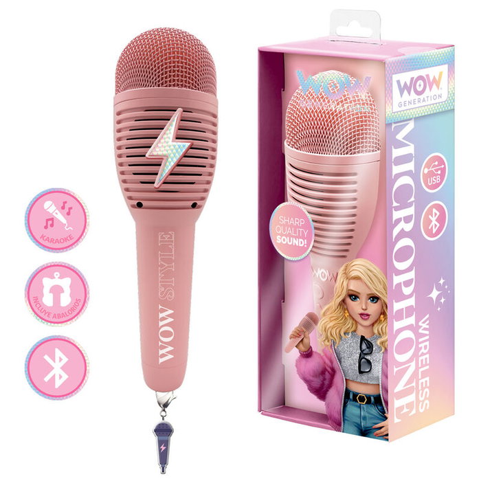 WOW Generation Micrófono Karaoke Grabador con Bluetooth, Batería 6-8h y Abalorios Intercambiables para Niños