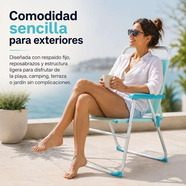 JugaToys Silla de playa de aluminio color aguamarina con asas