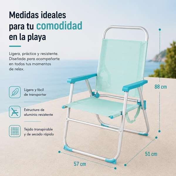 JugaToys Silla de playa de aluminio color aguamarina con asas