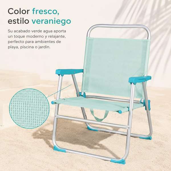 JugaToys Silla de playa de aluminio color aguamarina con asas