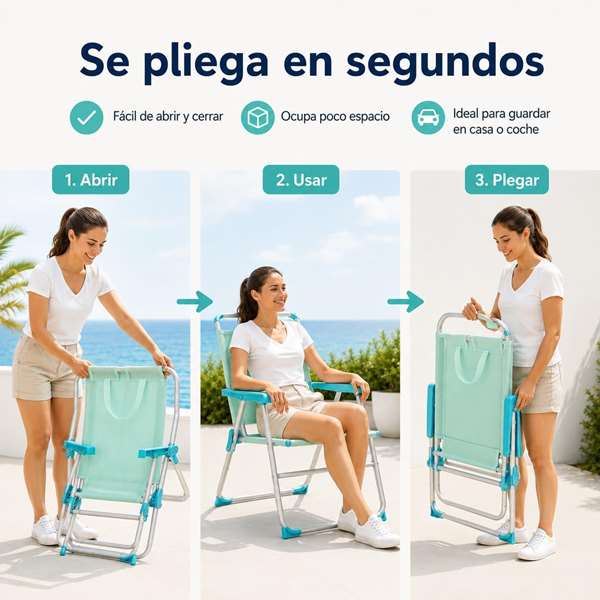 JugaToys Silla de playa de aluminio color aguamarina con asas