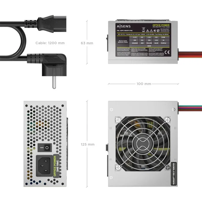 Aisens Fuente de Alimentación SFX 500W Plata Aisens Fuente de Alimentación SFX 500W Plata