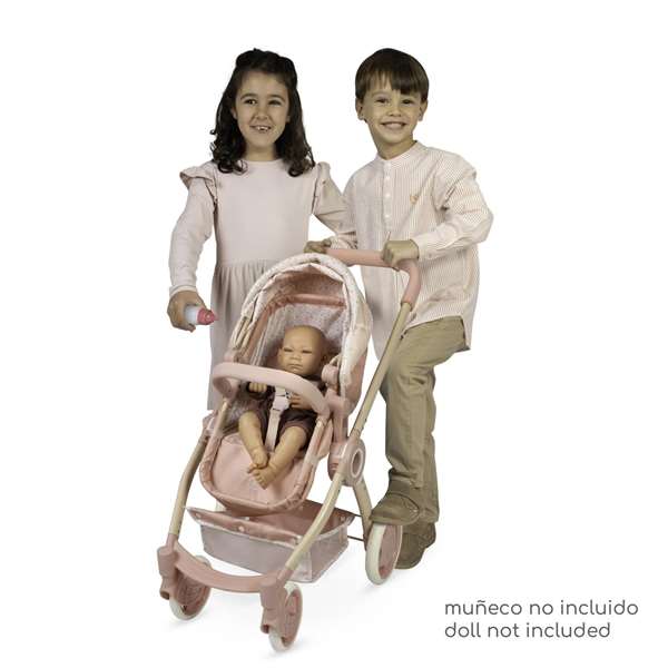 Decuevas Coche de Muñeca 3 en 1 Plegable Tulipe con Bolso para Muñecas de hasta 48 cm, 41x62x70 cm, Metal y Plástico