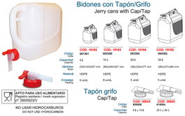 Bidón de plástico de 5 litros con grifo apto para uso alimentario