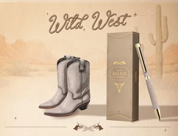 Belius Wild West Bolígrafo Aluminio Beige Dorado, Tinta Azul, Caja de Diseño