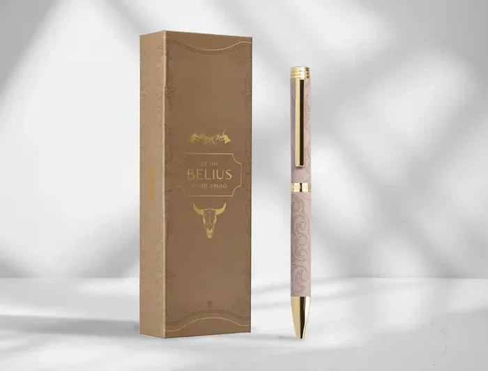Belius Wild West Bolígrafo Aluminio Beige Dorado, Tinta Azul, Caja de Diseño