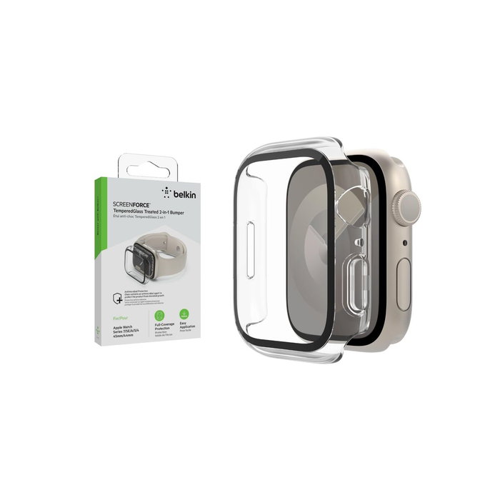 Belkin Protector de Pantalla Templado temperedcurve Bumper para Apple Watch Series 4-9, SE 1-3 y Apple Watch 44/45mm Belkin Protector de Pantalla Templado temperedcurve Bumper para Apple Watch Series 4-9, SE 1-3 y Apple Watch 44/45mm