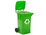 Q-connect Papelera Contenedor Plástico Verde para Envases de Vidrio 100L con Tapa y Ruedas 750x470x370 mm