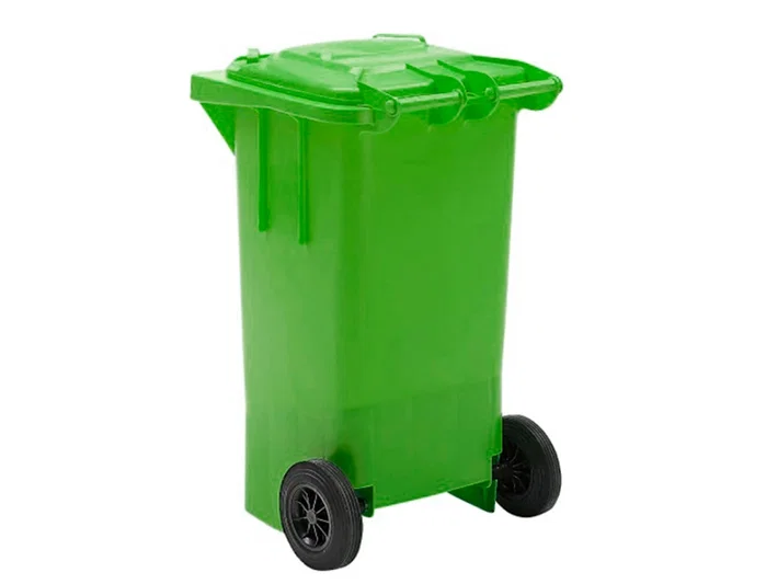 Q-connect Papelera Contenedor Plástico Verde para Envases de Vidrio 100L con Tapa y Ruedas 750x470x370 mm