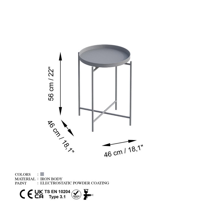 Hanah Home Mesa de Centro SHB-007-C Metal Gris 46x56x46 cm