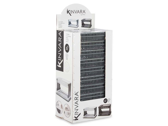 Kinvara Escurreplatos de Plástico Rattan Gris y Negro, 2 Pisos, 44.5 x 30.3 x 27 cm (Set de 10)