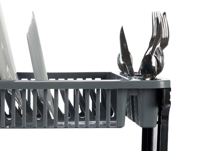 Kinvara Escurreplatos de Plástico Rattan Gris y Negro, 2 Pisos, 44.5 x 30.3 x 27 cm (Set de 10)