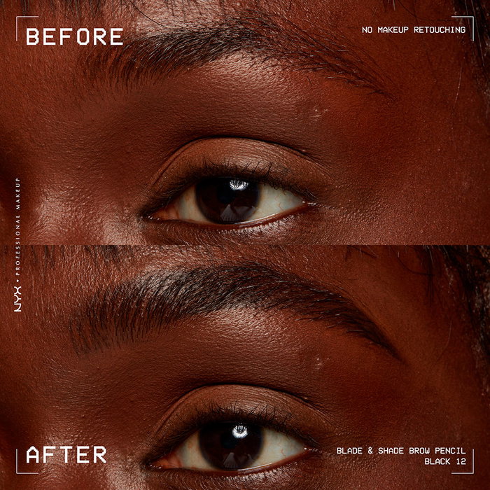 NYX Professional Make Up BLADE & SHADE NANO Lápiz de Cejas de Doble Punta con Sombreado, Duración 16h, Tonos Variados, #12 Black, 1 unidad