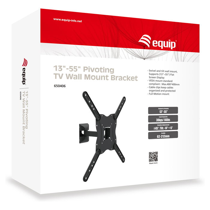 Equip Soporte de Pantalla Brazo Ajustable para Monitores de 13" - 55", Inclinación y Giro, VESA 400x400, Hasta 30 kg, Ref. 650406 Equip Soporte de Pantalla Brazo Ajustable para Monitores de 13" - 55", Inclinación y Giro, VESA 400x400, Hasta 30 kg, Ref. 650406