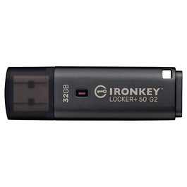 Kingston IronKey Locker Plus 50 G2 32GB USB 3.2 Gen 1 USB-A Memoria USB Segura FIPS 197 AES-256 Negro con Tapa y Llavero