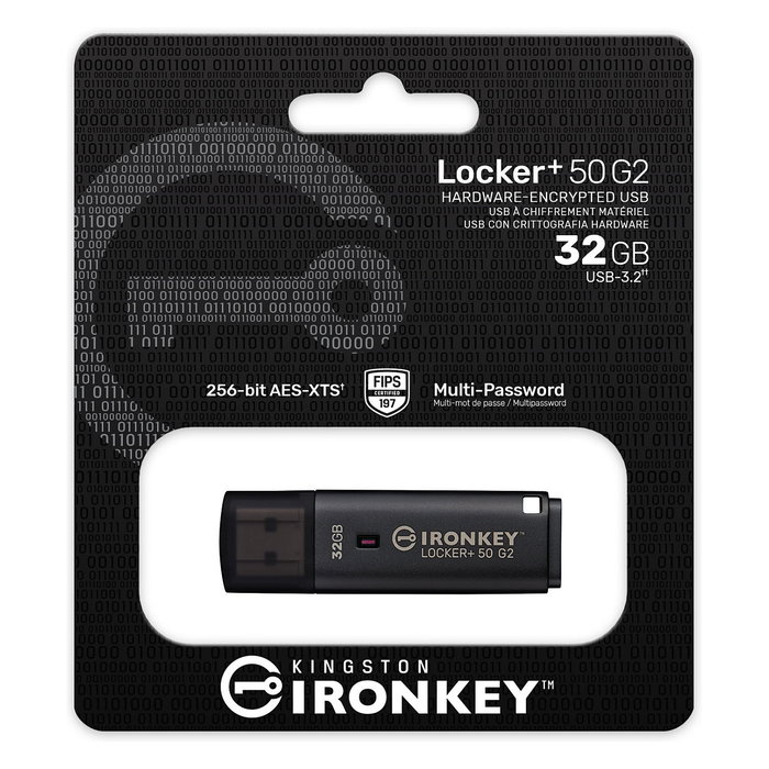 Kingston IronKey Locker Plus 50 G2 32GB USB 3.2 Gen 1 USB-A Memoria USB Segura FIPS 197 AES-256 Negro con Tapa y Llavero