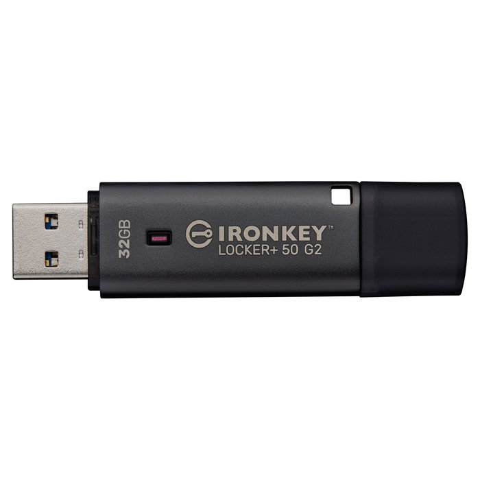 Kingston IronKey Locker Plus 50 G2 32GB USB 3.2 Gen 1 USB-A Memoria USB Segura FIPS 197 AES-256 Negro con Tapa y Llavero