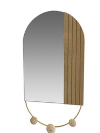 DKD Home Decor Espejo de Metal y Cristal con Perchero Natural y Dorado 30x4x60,5 cm