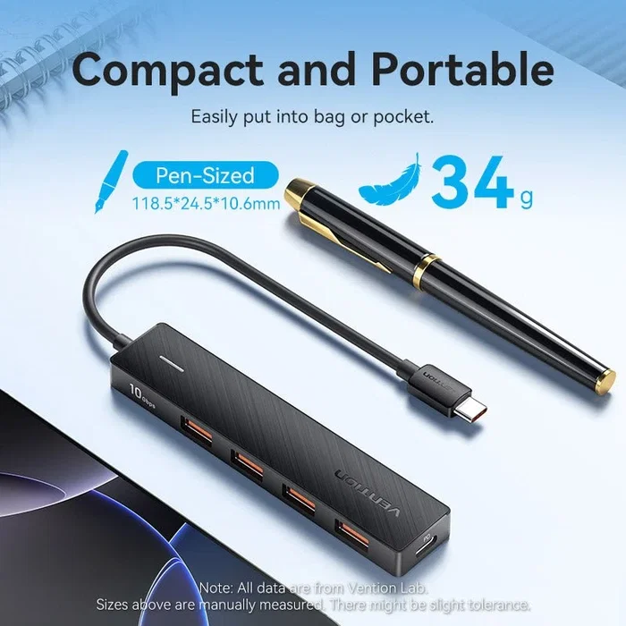 Vention Hub USB 5 en 1 CKCBB con 4xUSB 3.2 Gen 2 y 1xUSB Tipo-C PD