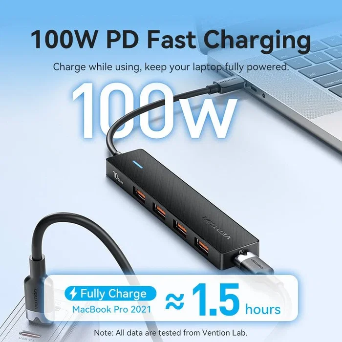 Vention Hub USB 5 en 1 CKCBB con 4xUSB 3.2 Gen 2 y 1xUSB Tipo-C PD