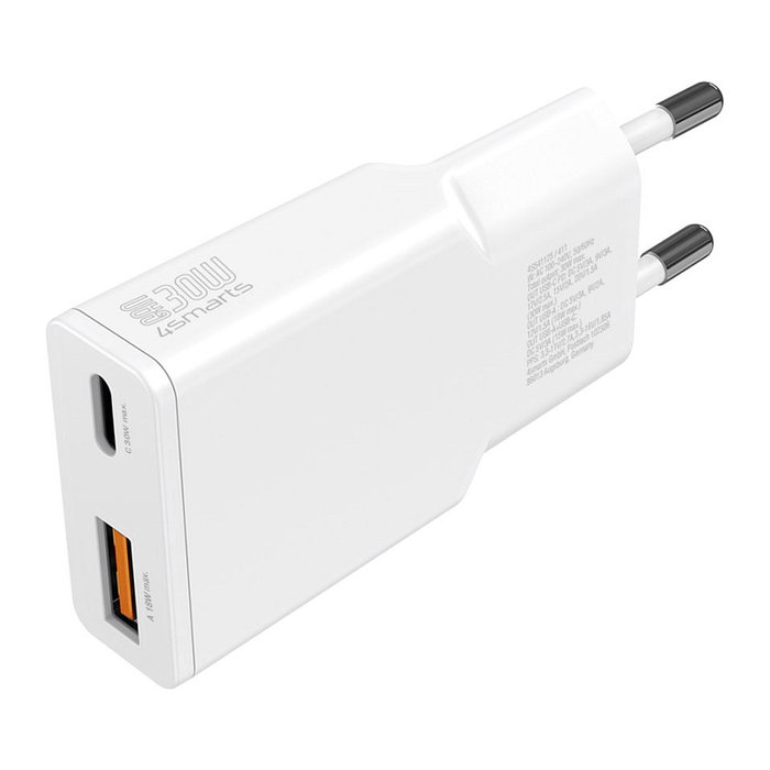 4smarts Cargador PDPlug Slim Duos 30W GaN USB-C + USB-A Blanco