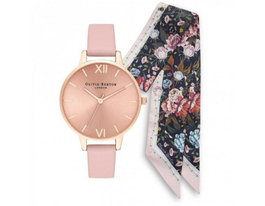 Olivia Burton OB16GSET23 Reloj y Pañuelo Rosa y Dorado