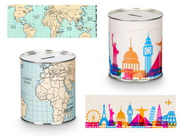 Pincello Hucha de Metal 10.2 x 11.6 x 10.2 cm, Viajes Surtidos (Set de 12)